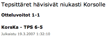 TS:n otteluraportti ottelusta KorsKa - TPS